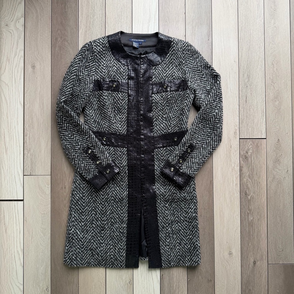 Boston Proper tweed wool blend coat-jacket With Leather Details